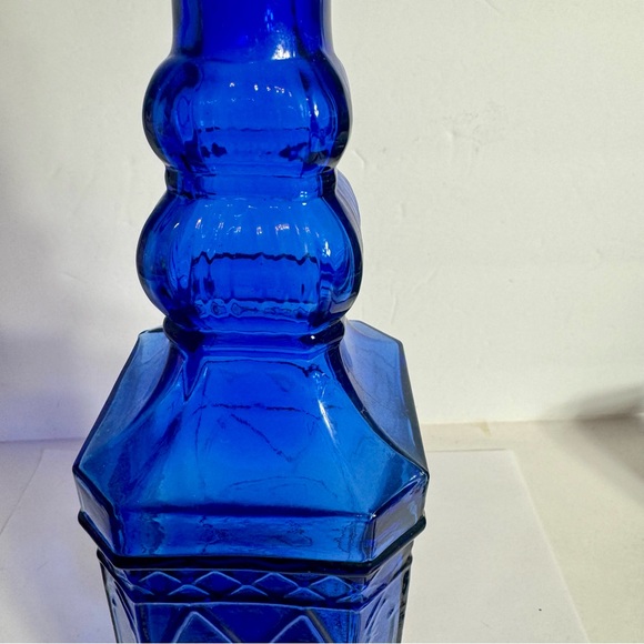 Cobalt Blue glass decorative bottle with cork. Approx. 11 3/4" Ornate Bottle - Picture 6 of 11